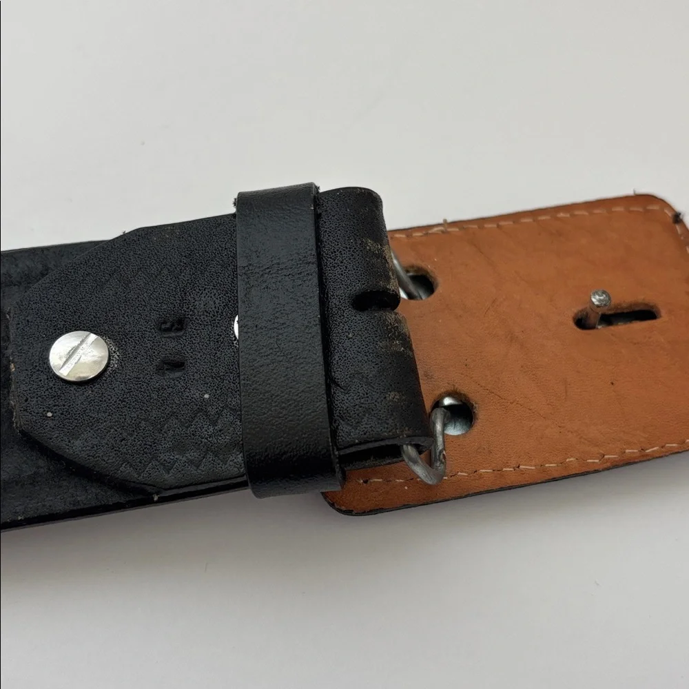 Vintage‎ Orona Aztec Southwestern Black Leather Handcrafted Belt Mens Size 34